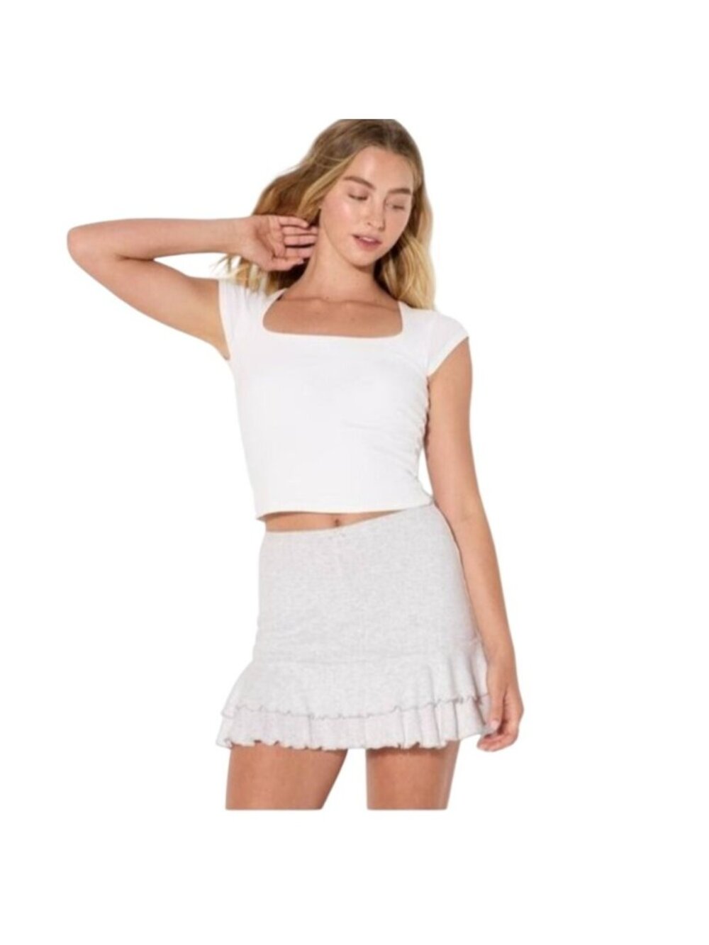 Wild Fable Light Gray Ruffled Mini Skirt With Bow Detail M